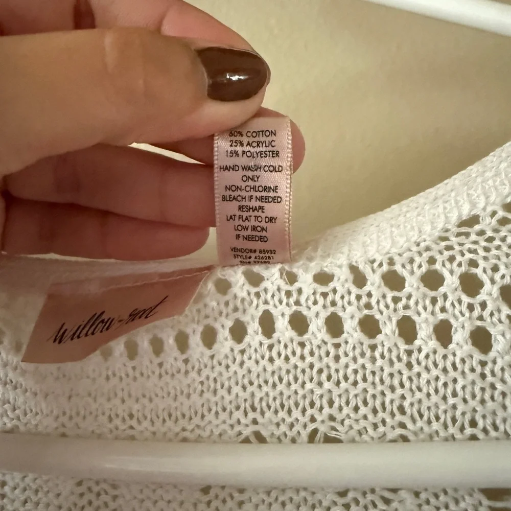 Willow + Root White Pointelle Knit Cinch Front Sweater Boho Chic size M - Picture 4 of 5